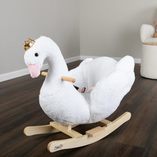 Cheval à bascule - Swan Plush Ride on Jouets avec siège et poignées - Cheval à bascule en bois pour enfants de 18 mois et plus - Jouets pour bébé de Happy Trails (Blanc)