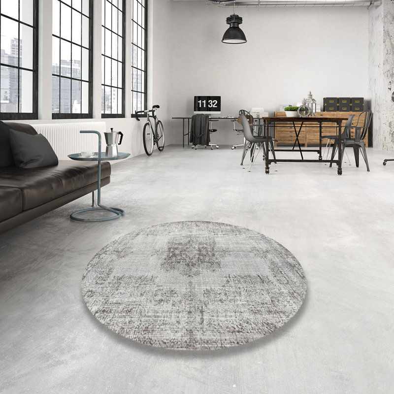 Tapis traditionnel gris / fumée Phindile, Rond 3 pi
