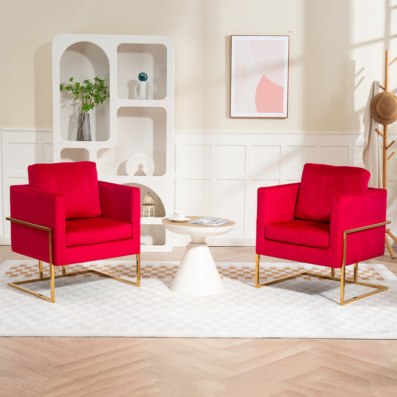 Upholstered Velvet Modern Accent Chair for Living Room, Bedroom, Rose Red