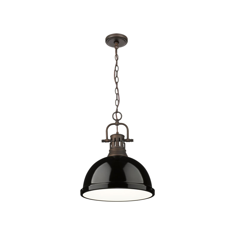Luminaire suspendu 1 lumière avec chaîne Aljona, Noir, noir, noir, noir, Bronze huilé, H 16,875 po x l 14 po x P 14 po