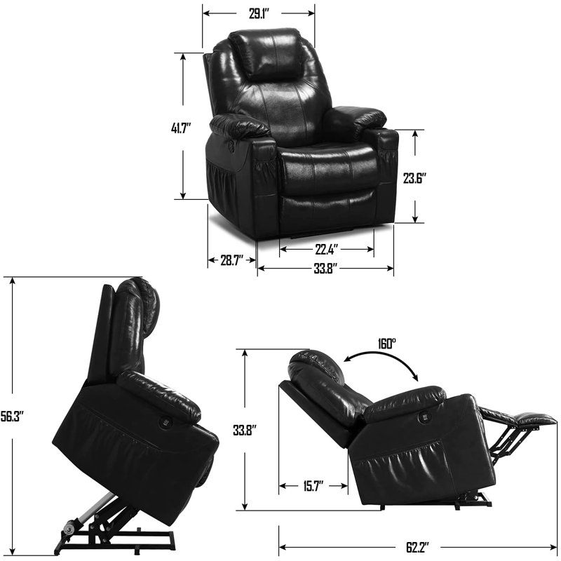 Fauteuil inclinable électrique lève-personne 33 po, Noir