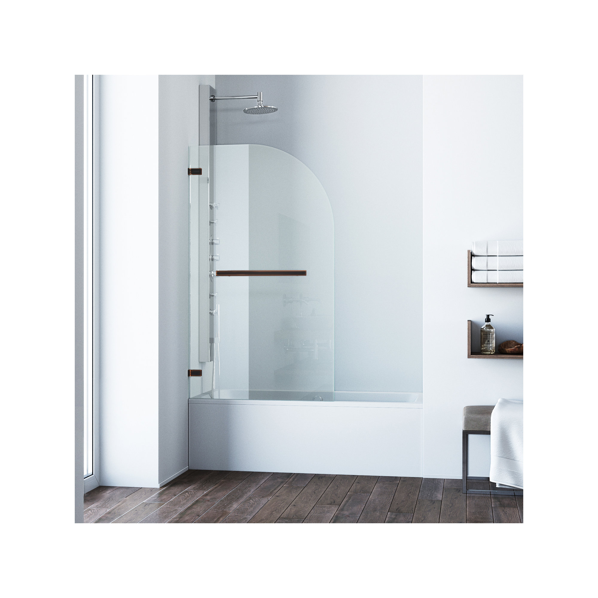 Orion 34" W x 58" H Hinged Frameless Tub Door with with 5/16" Clear Glass, Antique Rubbed Bronze