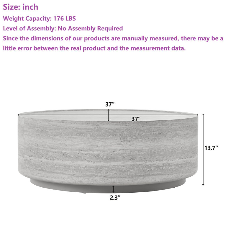 Table basse ronde élégante, H 13,7 po x L 37 po x l 37 po