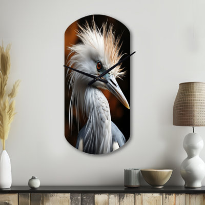 Héron animal beige - horloge asymétrique moderne en métal, impression d'horloge murale de forme unique