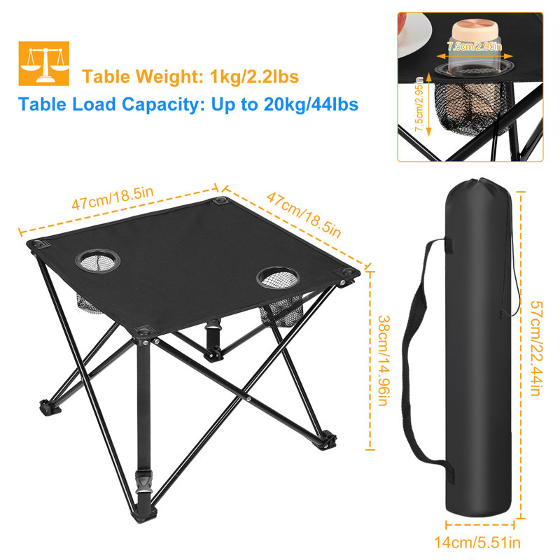 18.5x18.5x14.96in Small Camping Table Foldable Picnic Table with 2 Cup Holders, Green