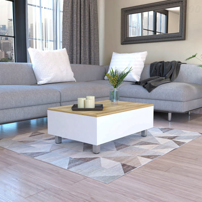 Table basse à plateau relevable Annapolis avec compartiment de rangement finition chêne clair