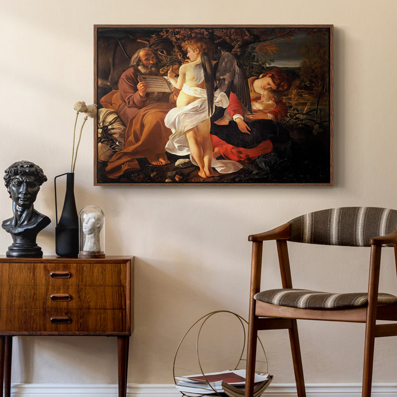 Reposez-vous sur la fuite en Égypte, v. 1597 - Toile tendue avec châssis Caravaggio, 24 po x 36 po, Noyer