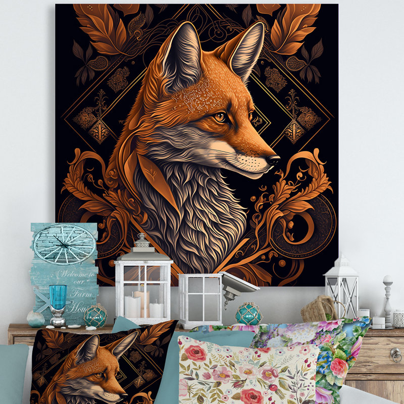 Décoration murale rétro renard I - animaux renard, H 16 po x l 16 po x P 1 po, Toile tendue
