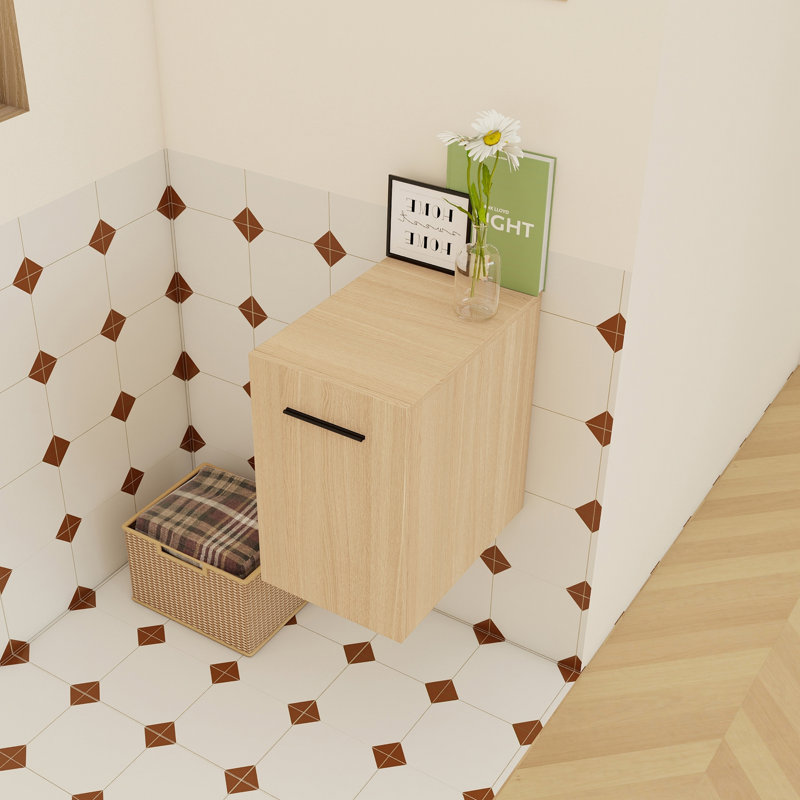 Meuble-lavabo flottant, rangement mural en contreplaqué avec deux poignées, peu encombrant et durable