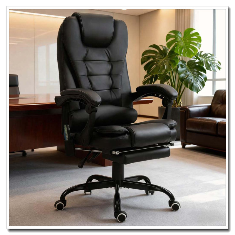 High Back Massage Executive Office Chair With Lumbar Support And Footrest, Black