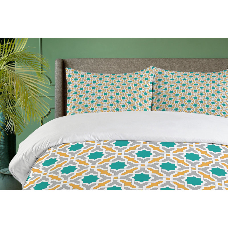 Teal and Mustard Geometric King Duvet Cover Set