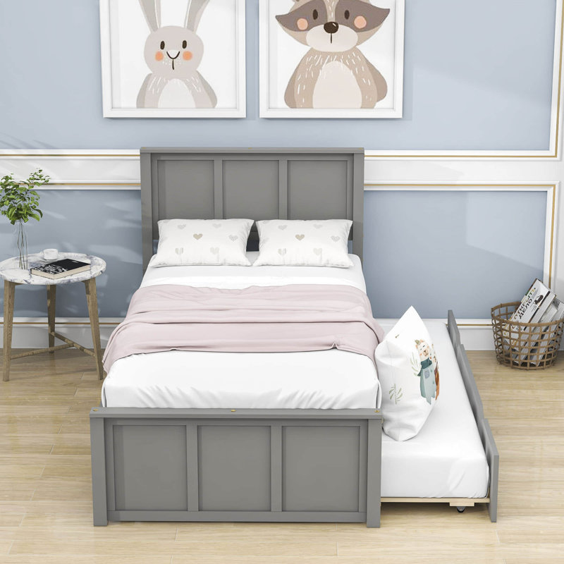 Lit simple en bois avec lit gigogne Deshannon, gris