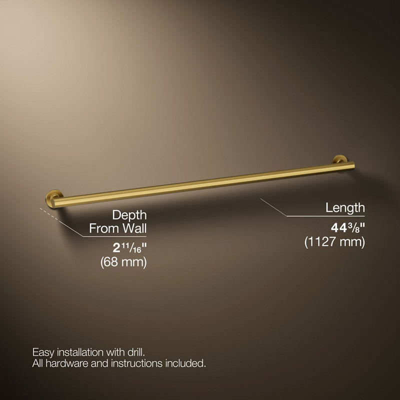 Purist Grab Bar, 42"W, Vibrant Brushed Moderne Brass