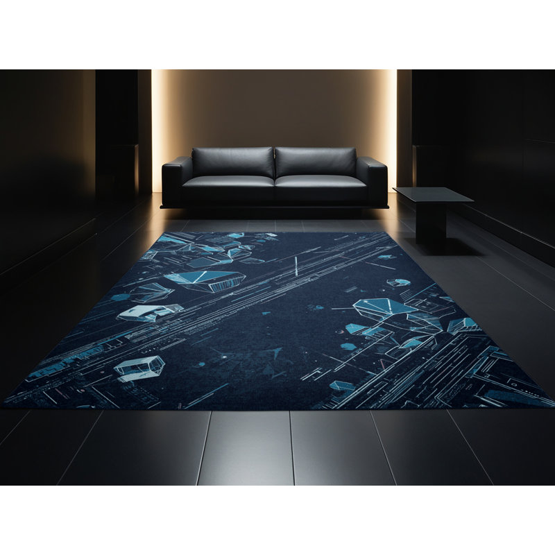 Tapis bleu marine délavé à la machine Bridgewater Cyberpunk Street Market, 4 x 2