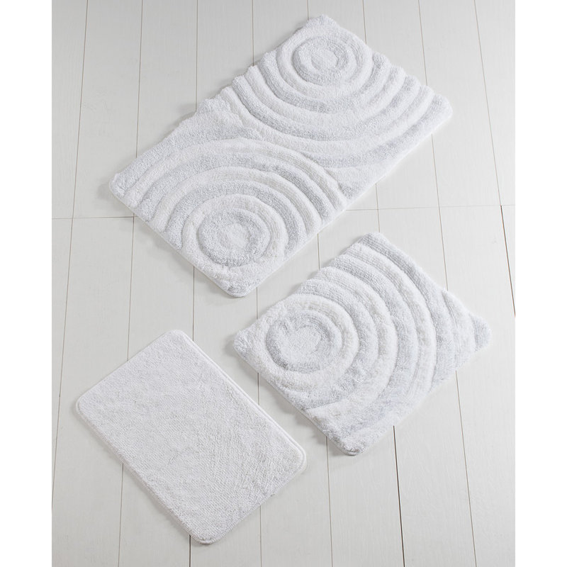 Luxury Acrylic Bathmat Set (3 Pieces), White | 100% Acrylic, Non-Slip Underside, Antibacterial | Sizes: 15.7 x 23.6 in. (1), 19.7 x 23.6 in. (1), 23.6 x 39.4 in. (1) | Machine Washable, Soft & Durable for Bathroom Elegance