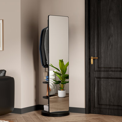 Bois massif + miroir en caoutchouc noir de 68,8 po x 19,6 po, largeur de 15,7 po, pour la décoration de la chambre à coucher / salon 68,8 po x 19,6 po, largeur du miroir de 15,7 po