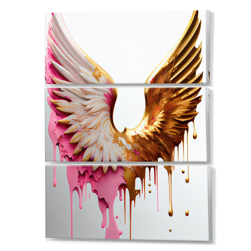 «Jayda Dusty Pink Angel Wings» sur toile, reproduction de 3 pièces