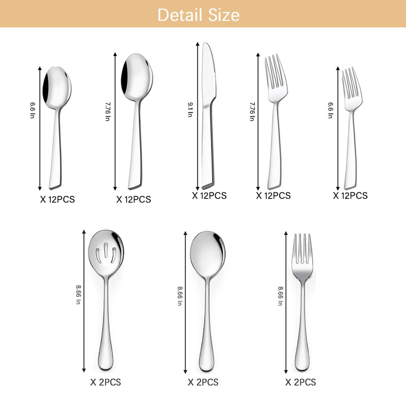 Ensemble de couverts 66 pièces, service de vaisselle pour 12 personnes, ensemble de couverts ornementaux avec ustensiles de service, service de vaisselle Corelle, acier inoxydable, va au lave-vaisselle, cadeau de mariage