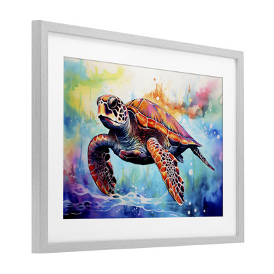Tortue de mer sur aquarelle, reproduction encadrée sous verre, design par LSR Design Studio