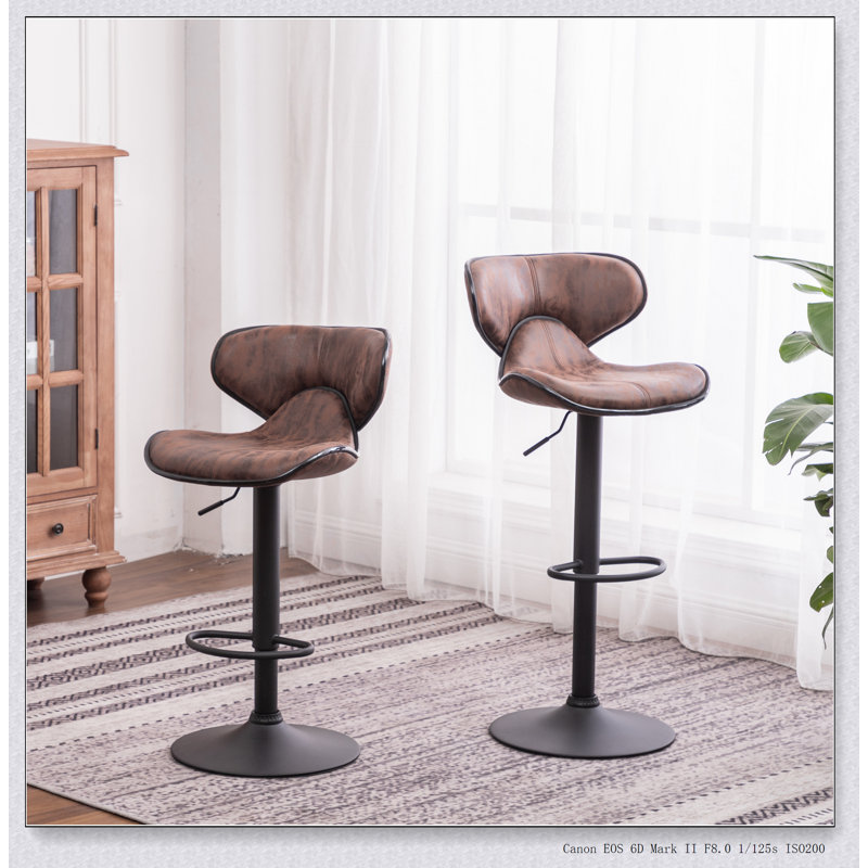Ensemble de 2 tabourets pivotants réglables Masaccio avec base chromée Airlift, Brun