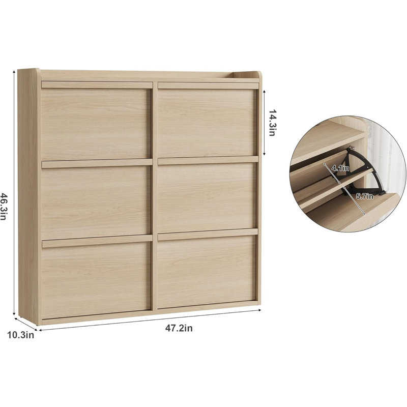 Range-chaussures avec 6 tiroirs rabattables, range-chaussures en bois avec tablette réglable, range-chaussures pour le vestibule, range-chaussures dissimulé pour le couloir, salon, chêne naturel