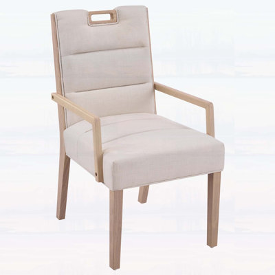 Elegant Upholstered Dining Chairs with Armrests, Beige Fabric and Natural Rubber Wood Frame, Set of 2 for Comfort and Style