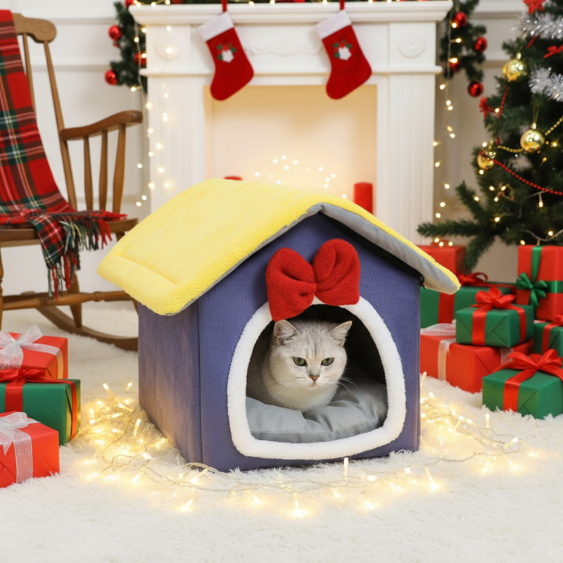 Lit chaud semi-fermé pour petits animaux 16,5 x 15,7 x 12,5 po Cat, jaune, 11.81, Jaune