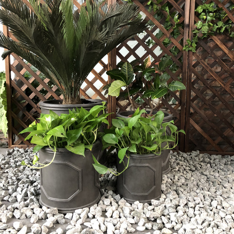 Ensemble de 4 pots à fleurs en béton Dollman, Argent brossé