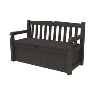70 Gallon Storage Bench Deck Box For Patio Furniture, Front Porch Decor And Outdoor Seating – Perfect To Store Garden Tools, Brown/Brown