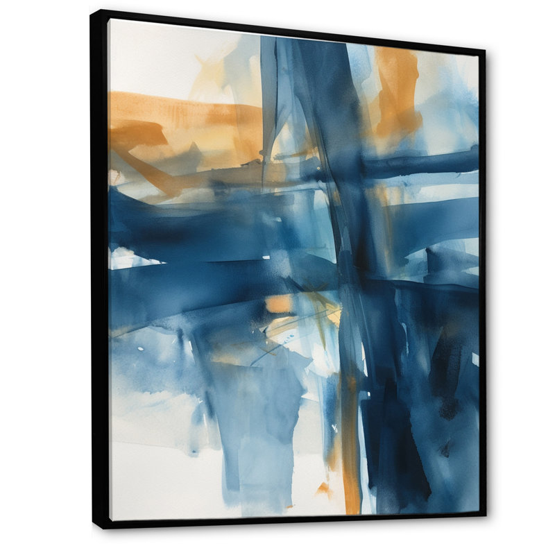 «Blue and Gold Fusion», art mural Fractals, H 40 po x l 30 po x P 1,5 po, Cadre flottant noir