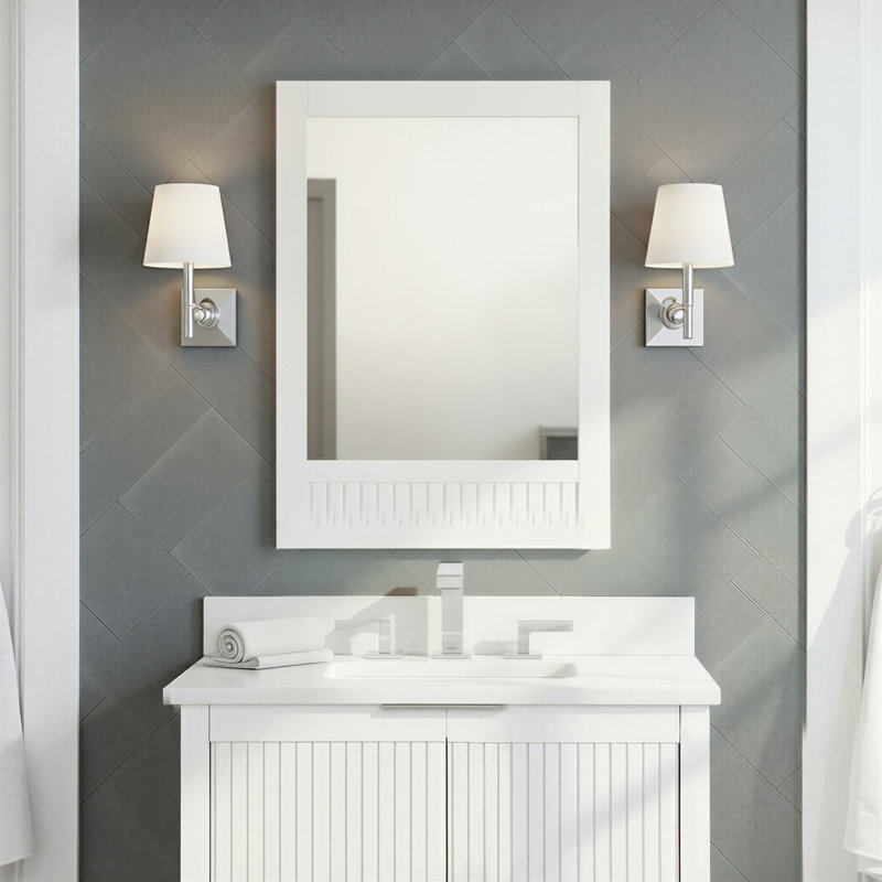 Through Lines Bathroom Mirror, 30" x 22", White