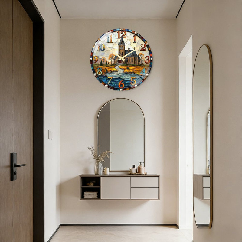 Horloge murale en verre coloré