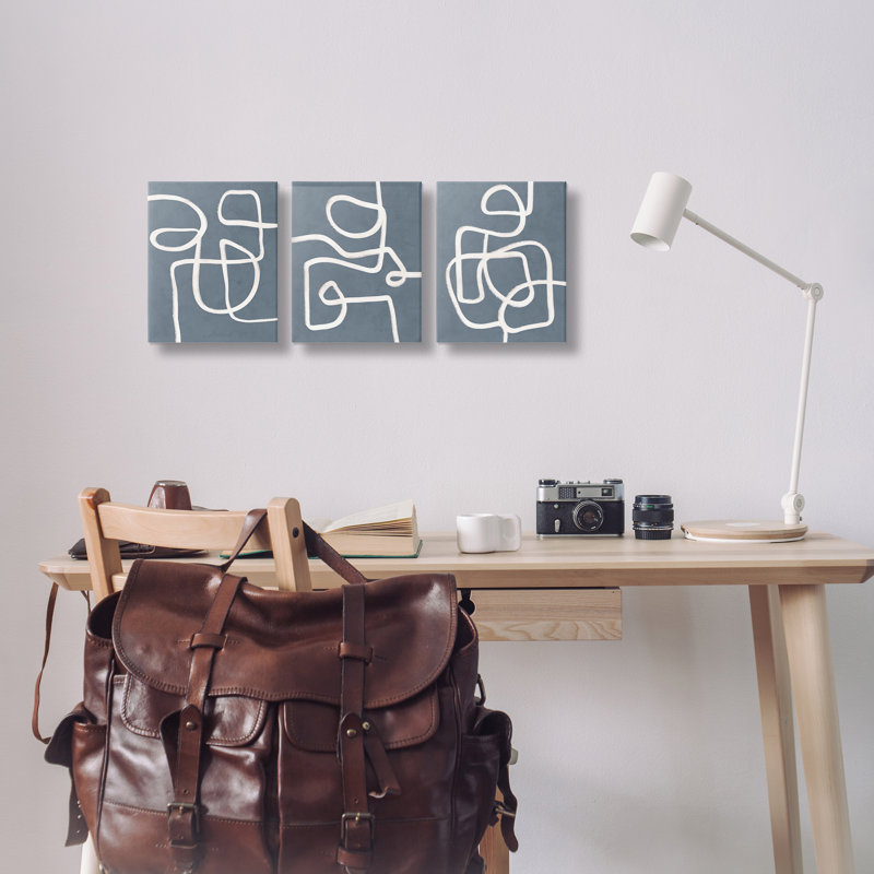  «Squiggles on Gray», ensemble de 3 toiles murales par Nina Blue, H 14 po x l 11 po