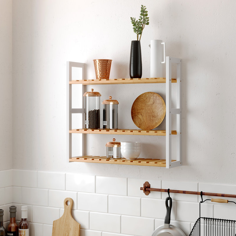 Loewen Solid Wood Bathroom Shelves, Natural/White