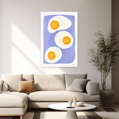 Art mural abstrait œufs frits, lavande vibrante moderne