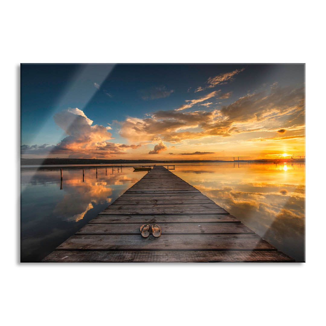 Glasbild | Wandbild Auf Echtglas | Steg Am See Bei Sonnenuntergang | 2 gelb LFy17450