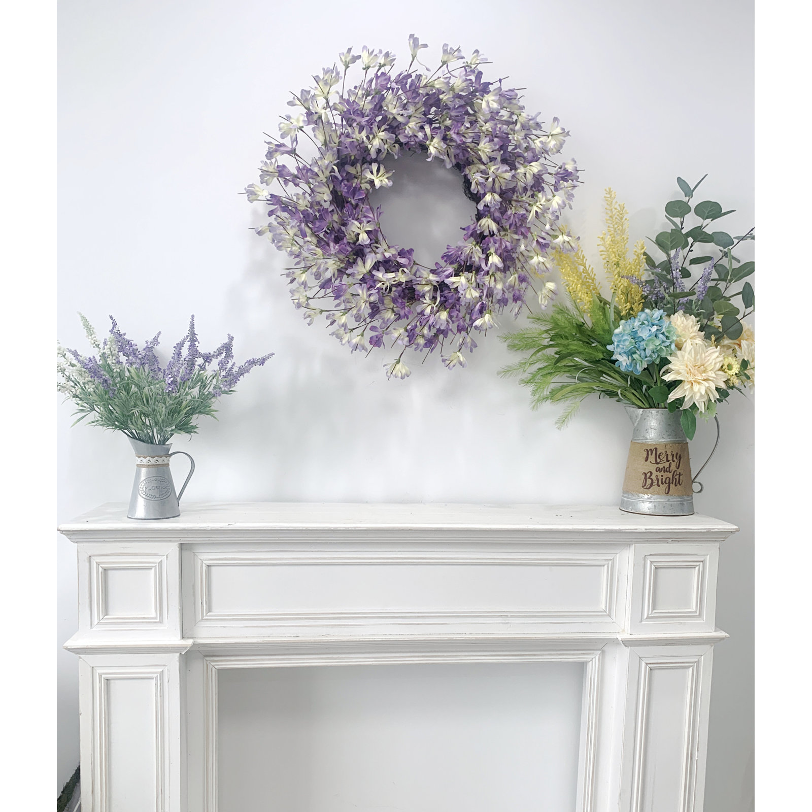 24" Handcrafted Forsythia No Holiday Wreath, Purple