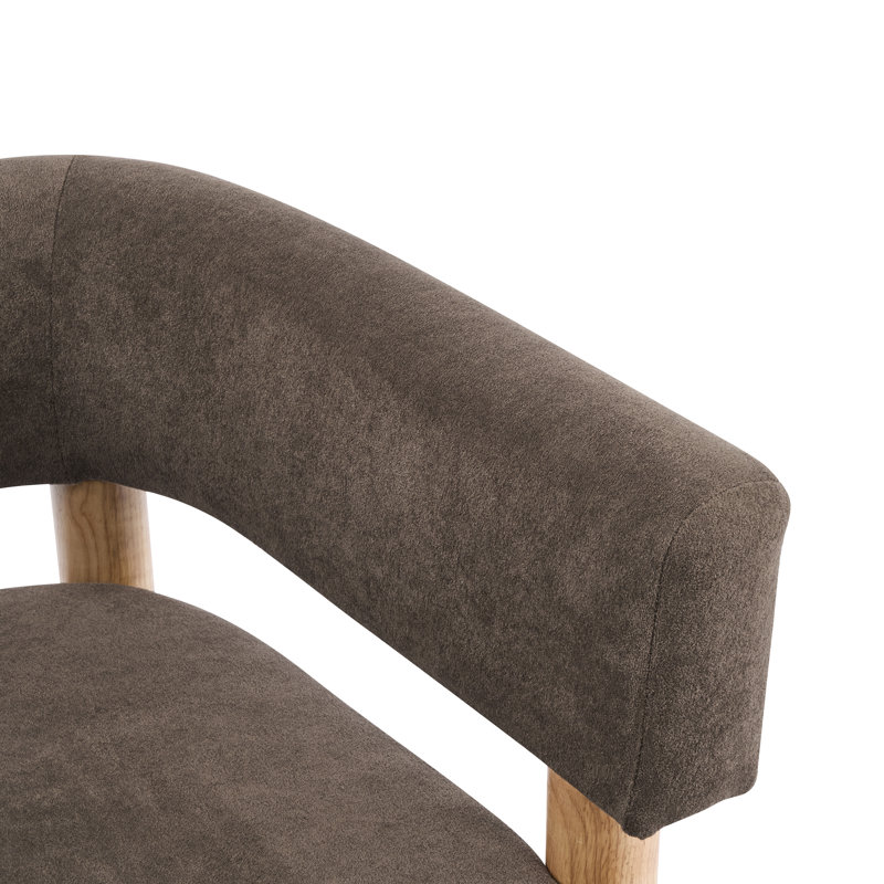 Chaise d'appoint rembourrée avec pieds en bois d'hévéa Lejon Boucle, Brun foncé, Bois naturel