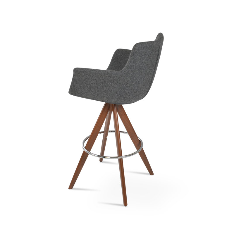 Tabouret tournant Bottega Pyramid, Gris foncé, Noyer, Tabouret de comptoir (siège d'une hauteur de 24 p