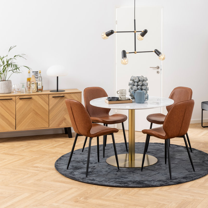 Jair Round Marble Top Metal Base Dining Table