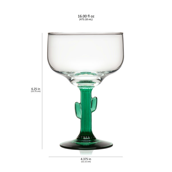 NOS Libbey Cactus Margarita-glazen set van 5 groene steel heldere kom 12 oz vintage stijl - België