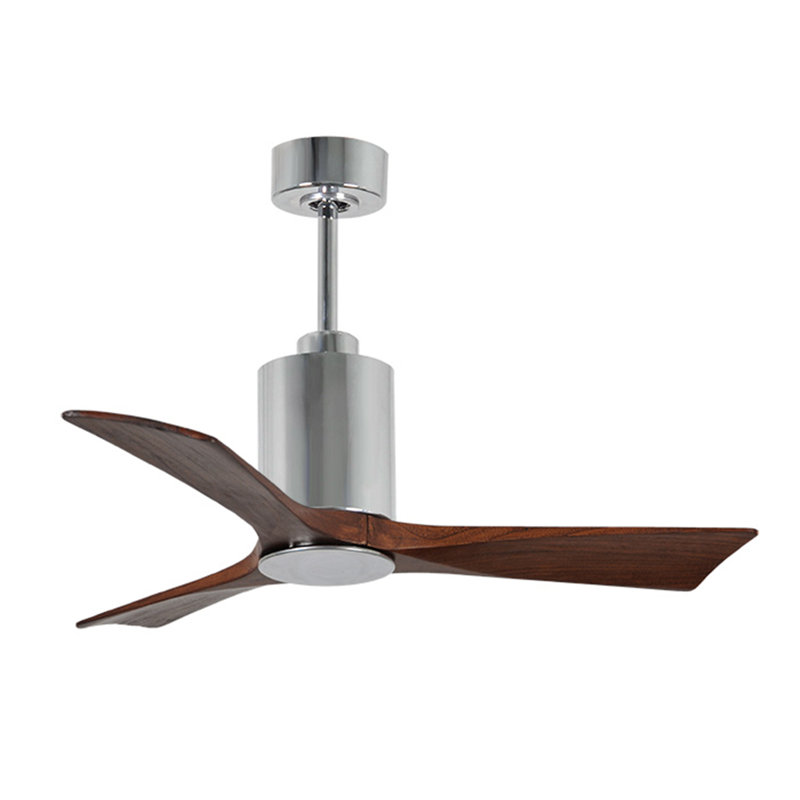 Patricia LED Downrod Ceiling Fan, 42", Polished Chrome, Walnut Tone