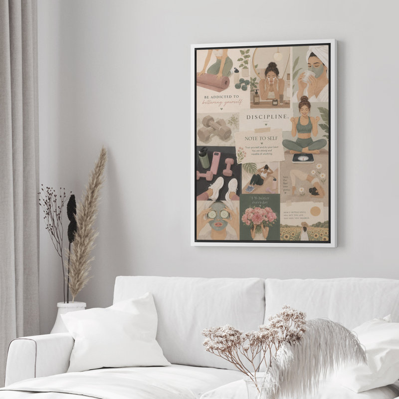 Reproduction d'art sur toile encadrée et bien-être, 36" H x 24" W x 1.5" D, White