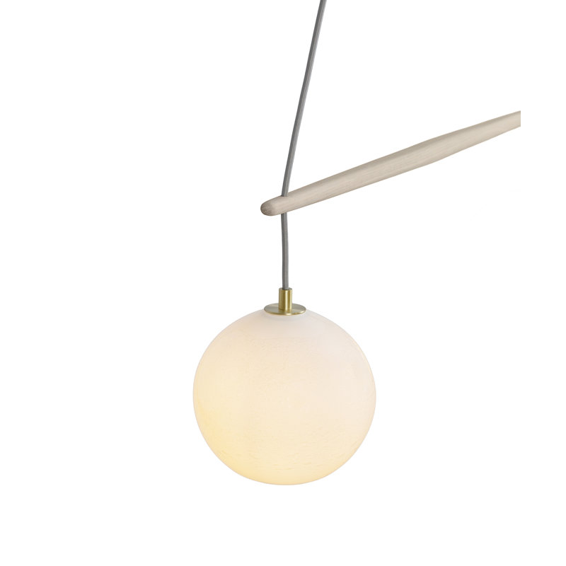 Miro 2 - Light LED Chandelier, White Washed Oak, Brushed Brass, White