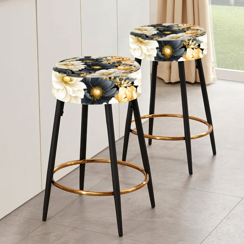 Ensemble de 2 tabourets de bar blancs et dorés, pivoine et paradis