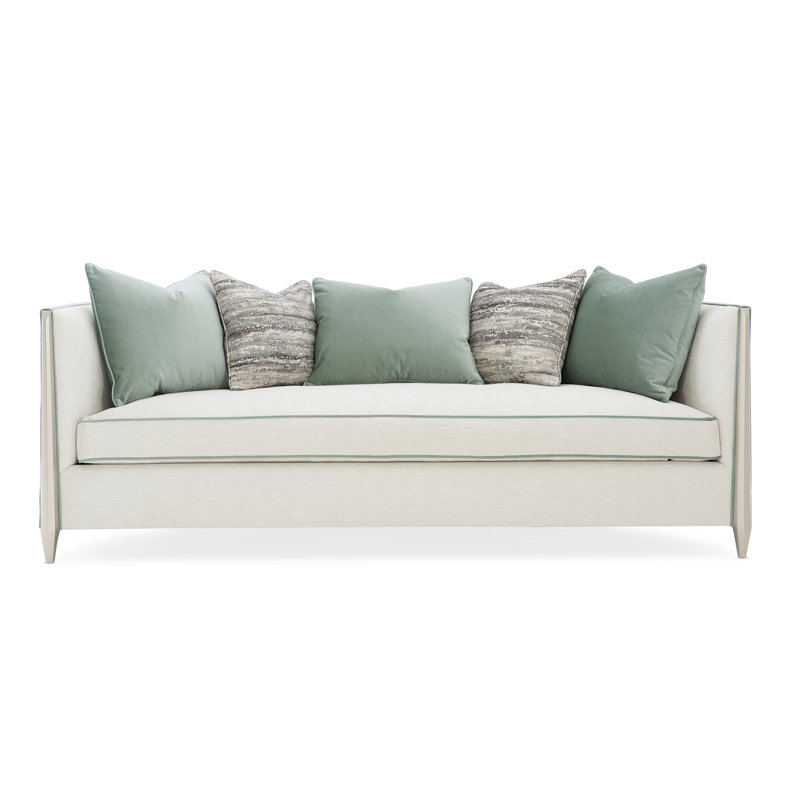 White Fabric Transitional Sofa with Wood Legs