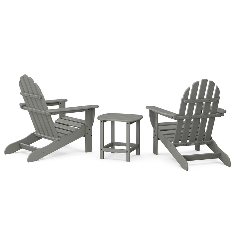 Classic Adirondack 3-Piece Set with South Beach 18" Side Table, Slate Gray