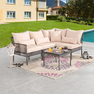 Aalaysia 5-Piece Outdoor Wicker Sectional Sofa Set