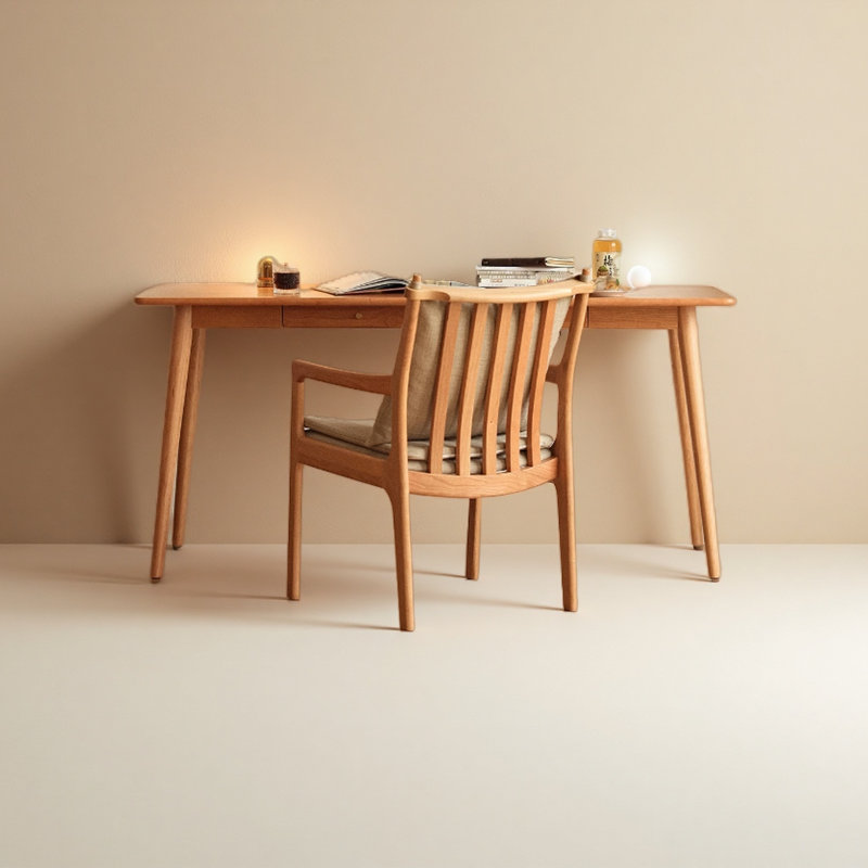 Cherry wood solid wood desk, 29.52" H x 55.11" W x 23.62" D