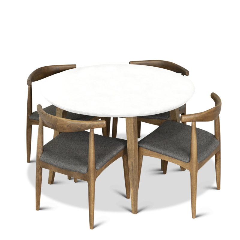 Trapani 4 - Person Solid Wood Top Four Leg Dining Set, Gray, White